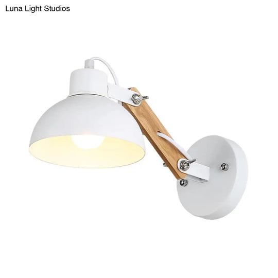 Nordic Rotatable Wall Light With Bowl Shade - 1-Light Metal Sconce In Black/White-Wood