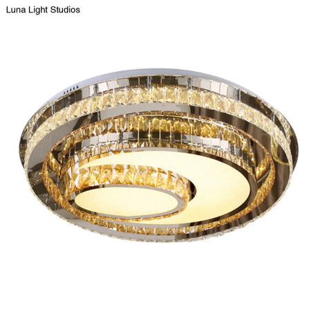 Nordic Round Led Flushmount Ceiling Lamp With Beveled Glass Crystal In Chrome - Contemporary