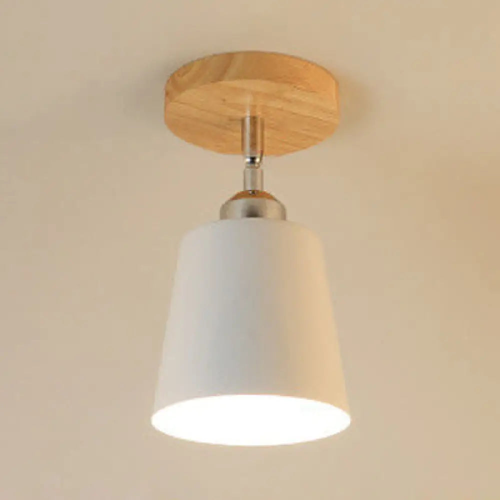 Nordic Semi-Flush Mount Ceiling Light With Tapered Shade In Black/White – 1 Bulb Wooden Canopy White