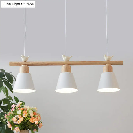 Nordic Shaded Hanging Island Light Metal Pendant With Bird Decor - 3-Head Dining Room Drop