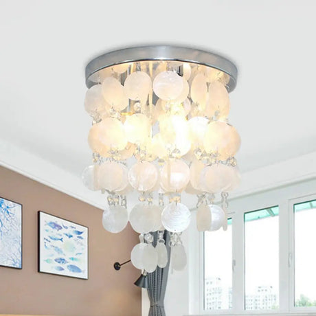 Nordic Shell White Wind Chime Pendant Chandelier - 1 Light Hanging Lamp Multiple Sizes Available