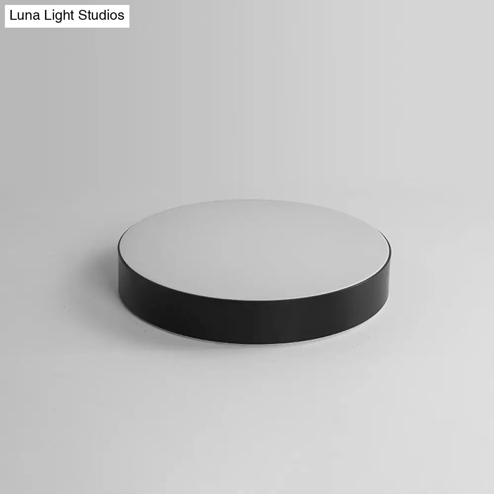 Nordic Short Drum Ceiling Flush Led Light In Black/White 16/19.5 Diameter