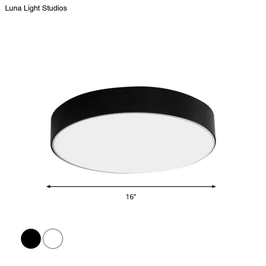 Nordic Short Drum Ceiling Flush Led Light In Black/White 16’/19.5’ Diameter