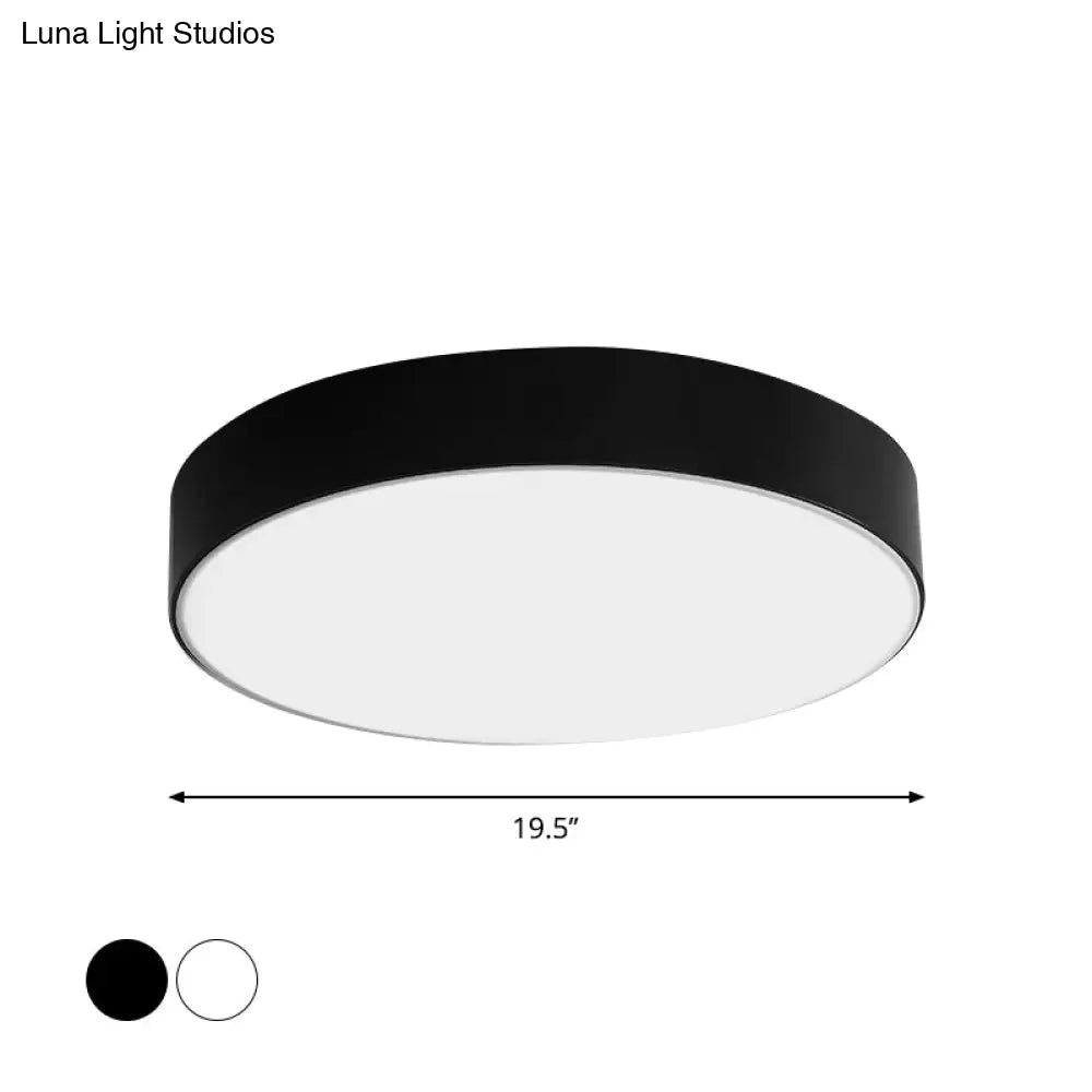 Nordic Short Drum Ceiling Flush Led Light In Black/White 16/19.5 Diameter