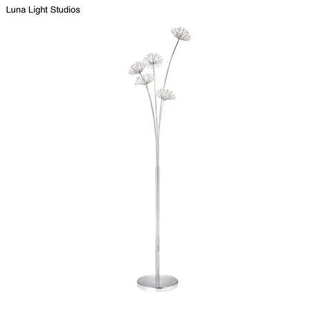 Nordic Silver Crystal Bead Floor Light For Living Room - 3/5-Bulb Standing Lighting