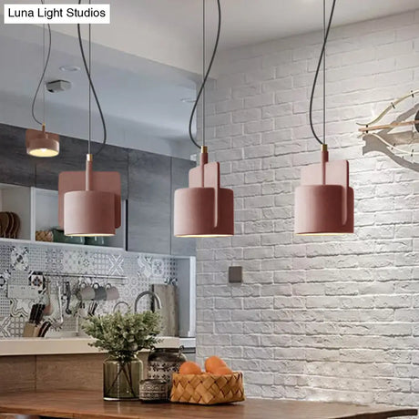 Nordic Single-Bulb Half Shade Pendant Light - Red/Grey/Yellow Bedside