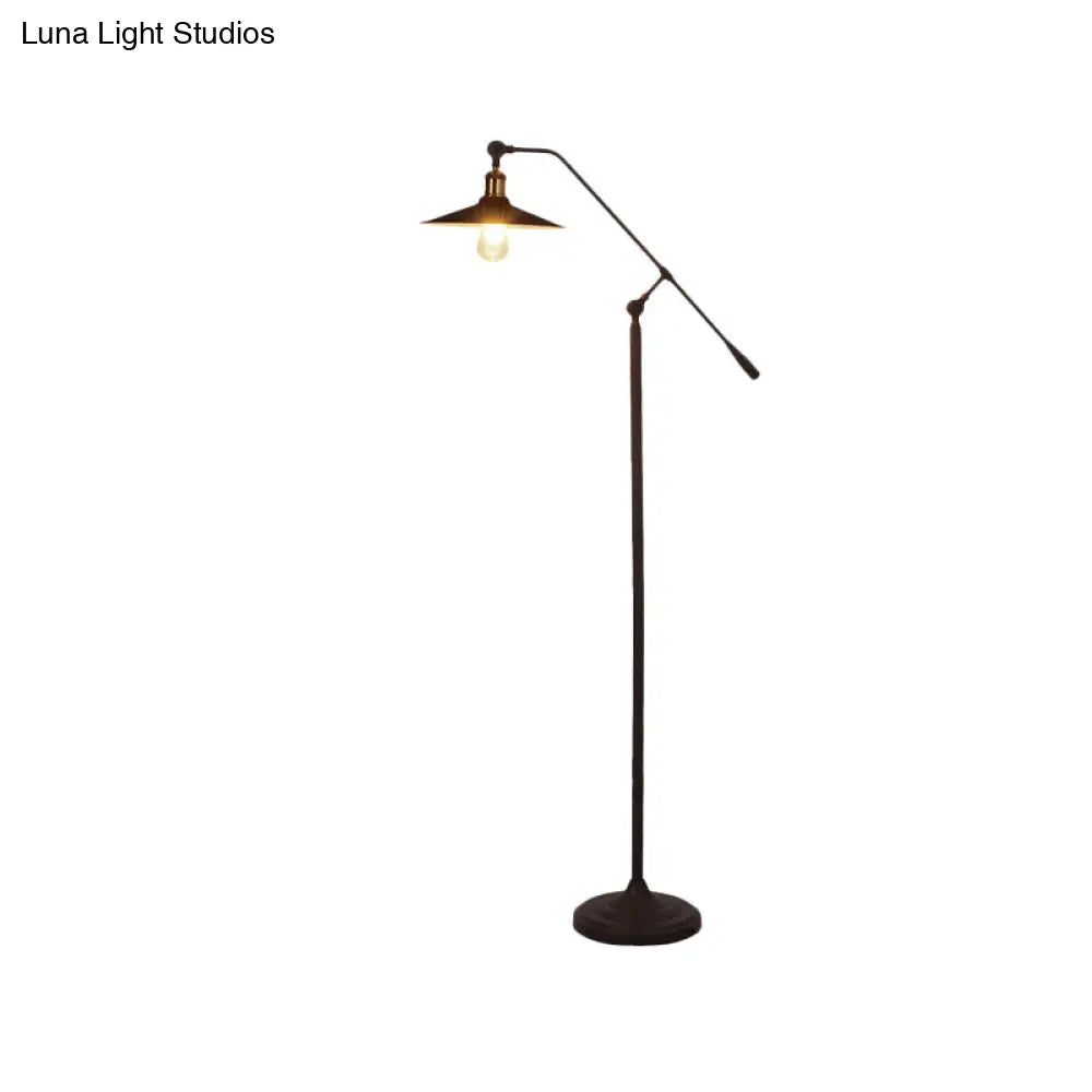 Nordic Single Bulb Metallic Cone Floor Lamp With Swing Arm And Black Finish Stand

Or

Swing