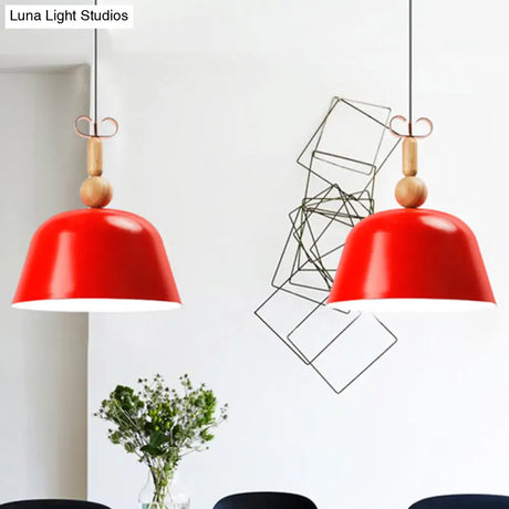 Nordic Single Head Pendant Lamp - Bright-Colored Metallic Ceiling Lighting In Blue/Pink/Red/Yellow