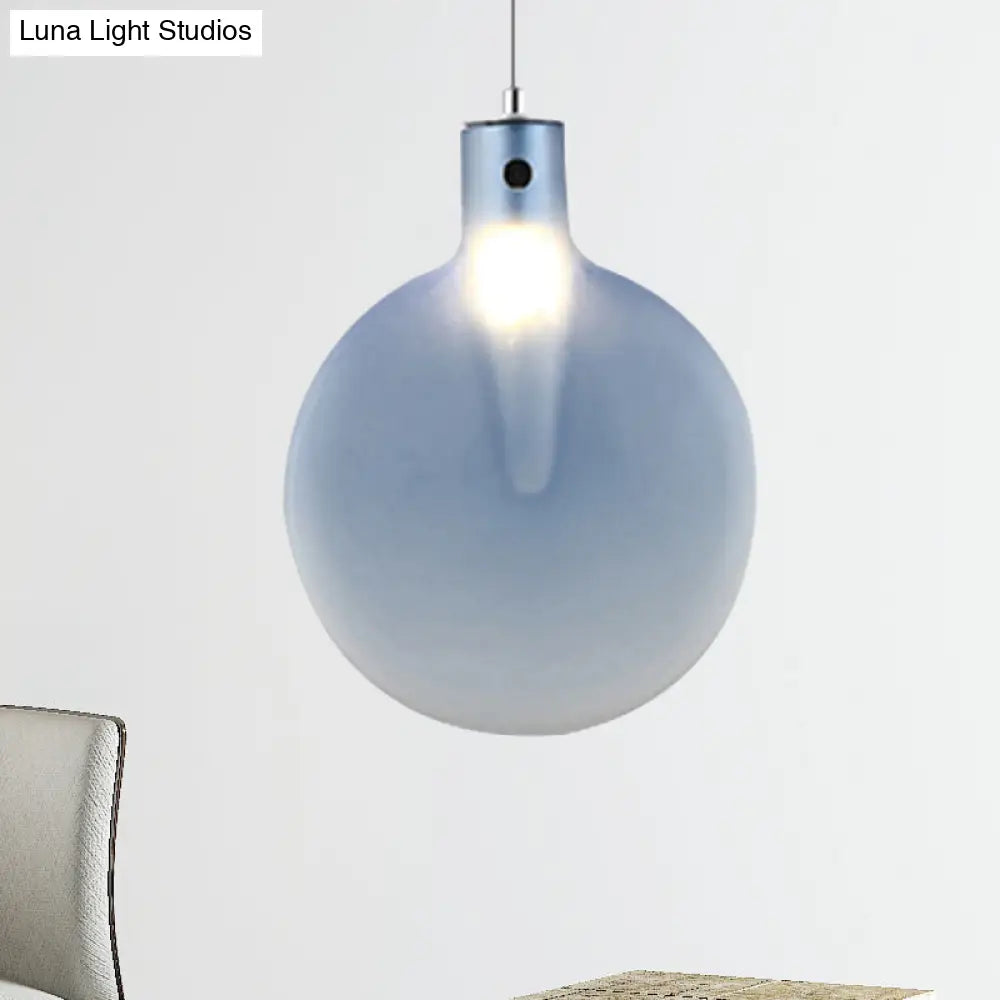 Nordic Glass Suspension Pendant - 1 Light Sliver Ball Hanging Ceiling In Brown/Green/Yellow For