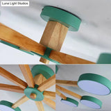 Nordic Snowflake Chandelier: Acrylic Wood Hanging Light Pink & Green - Ideal For Kindergarten