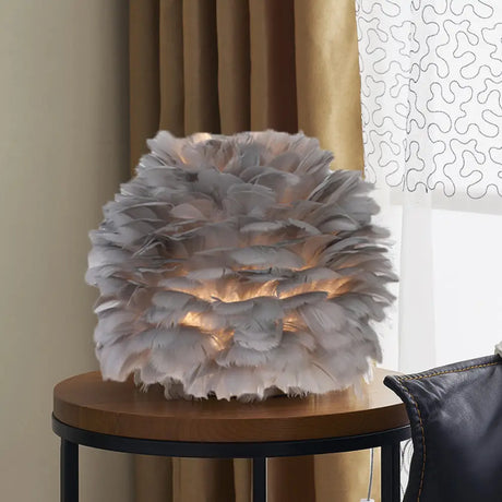 Nordic Sphere Night Lamp - Grey/White/Pink Single-Bulb Feather Table Stand Light For Living Room