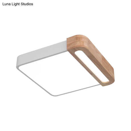 Nordic Square Acrylic Flush Light 12’/16’ Led Surface Ceiling Lamp In Grey/White/Red With Wood