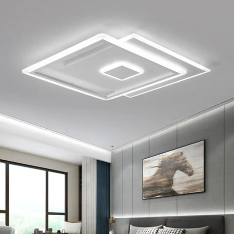 Nordic Square Ceiling Lamp In Black/White Clear Glass Led Bedroom Light Fixture 16.5’/20.5’