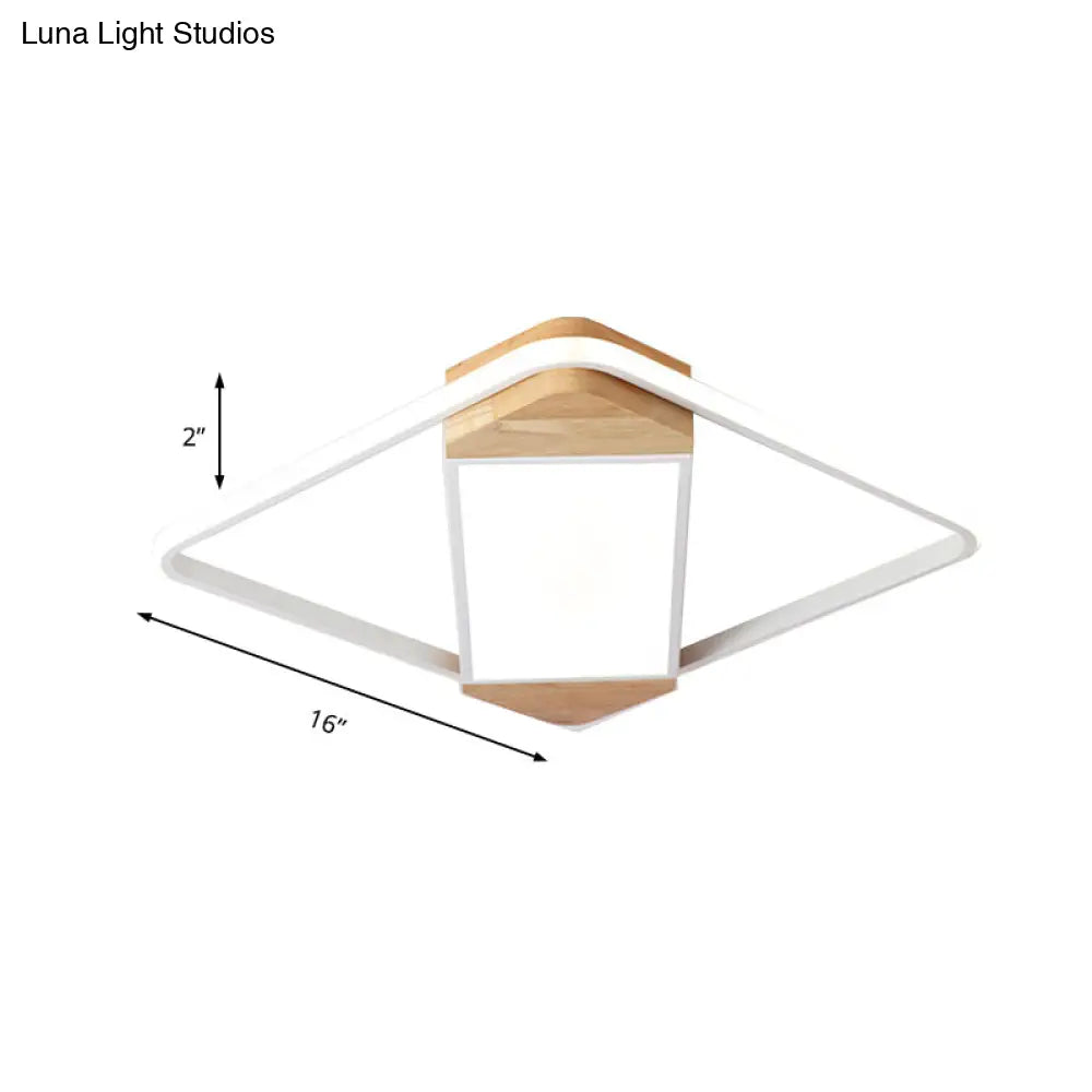 Nordic Square Ceiling Lamp - White Wood & Acrylic Flush Mount Light