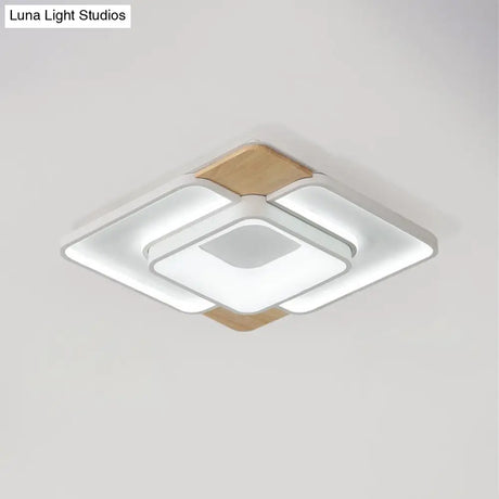Nordic Square Flushmount Acrylic Led Ceiling Light White - Wood Finish 16’/19.5’ Wide Warm Or