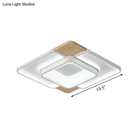 Nordic Square Flushmount Acrylic Led Ceiling Light White - Wood Finish 16’/19.5’ Wide Warm Or