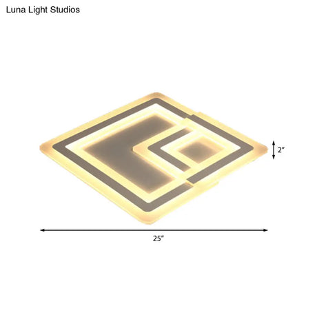 Nordic Square Led Flush Mount Lamp - Multiple Sizes Metal & Acrylic White Ceiling Light In
