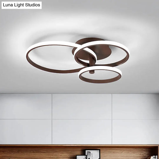 Nordic Stacked Ring Ceiling Light - Acrylic Brown/White Led 23.5’/19.5’ Wide Warm/White Brown /