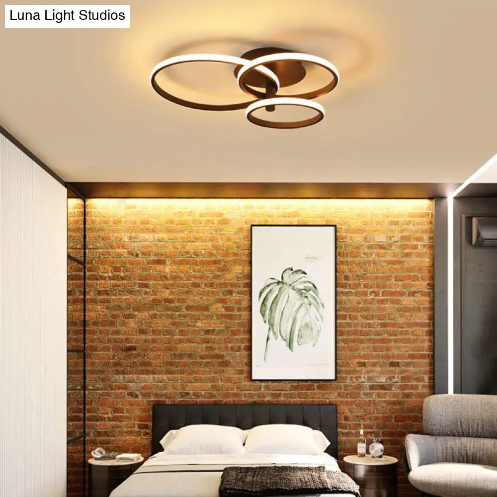 Nordic Stacked Ring Ceiling Light - Acrylic Brown/White Led 23.5’/19.5’ Wide Warm/White Brown /