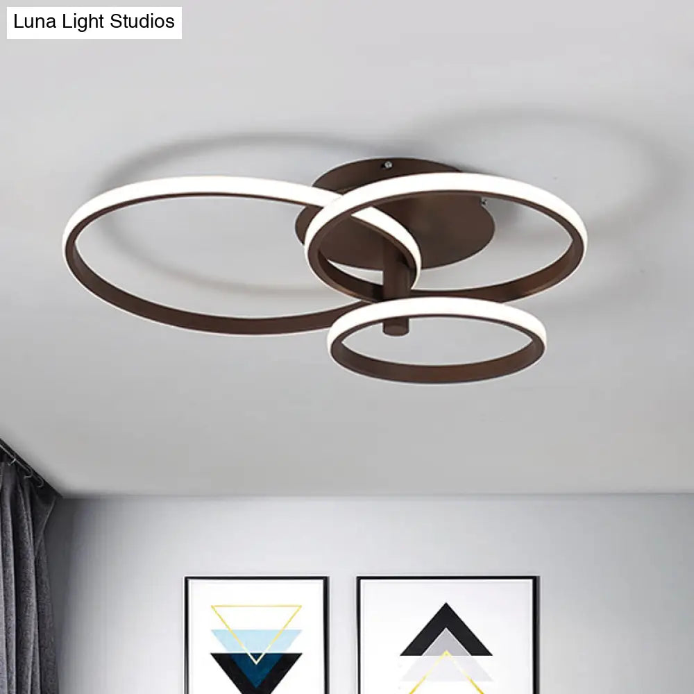 Nordic Stacked Ring Ceiling Light - Acrylic Brown/White Led 23.5’/19.5’ Wide Warm/White