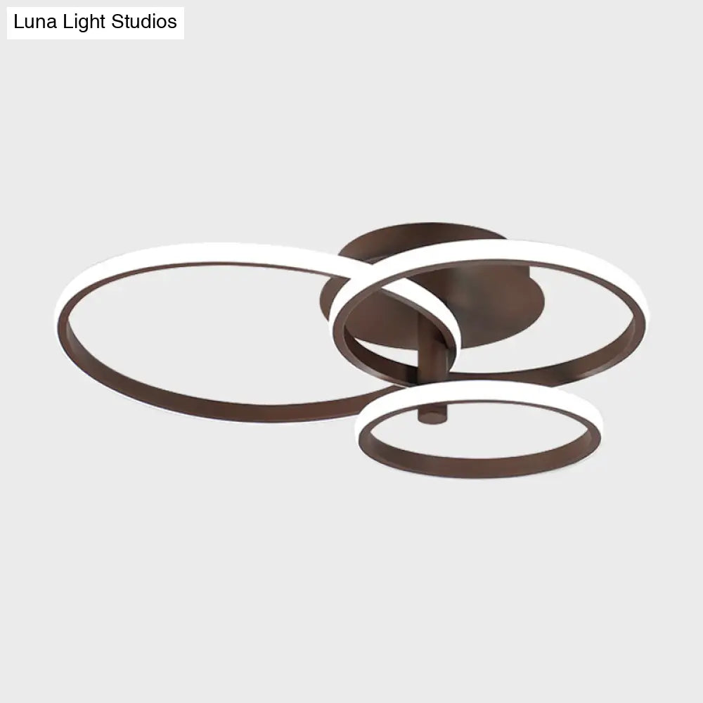 Nordic Stacked Ring Ceiling Light - Acrylic Brown/White Led 23.5/19.5 Wide Warm/White