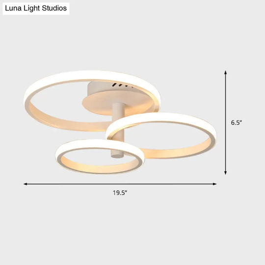Nordic Stacked Ring Ceiling Light - Acrylic Brown/White Led 23.5/19.5 Wide Warm/White