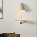 Nordic Style 1-Light Metal Wall Sconce With Wooden Supporter - White/Gray Tapered Shade White