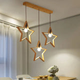 Nordic Style 3-Head Wood Star Pendant Ceiling Light - Wire Frame Multi Suspension Lighting
