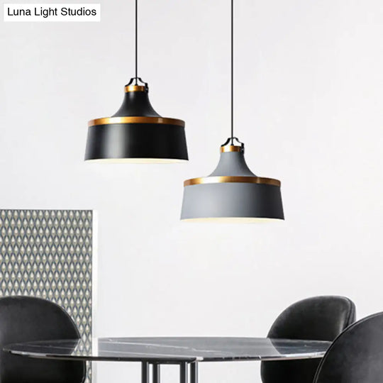 Nordic Style Aluminum Barn Pendant Light Kit In Black/Blue/Grey - Single-Bulb Hanging Ceiling Black