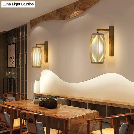 Nordic Style Bamboo Handmade Wall Lamp - Wood Light For Corridor 1 Bulb Fixture