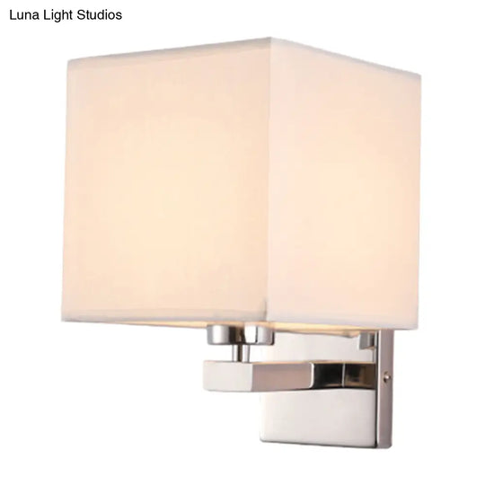 Nordic Style Beige Cube Wall Light - 1 Head Fabric Mounted Fixture For Bedroom