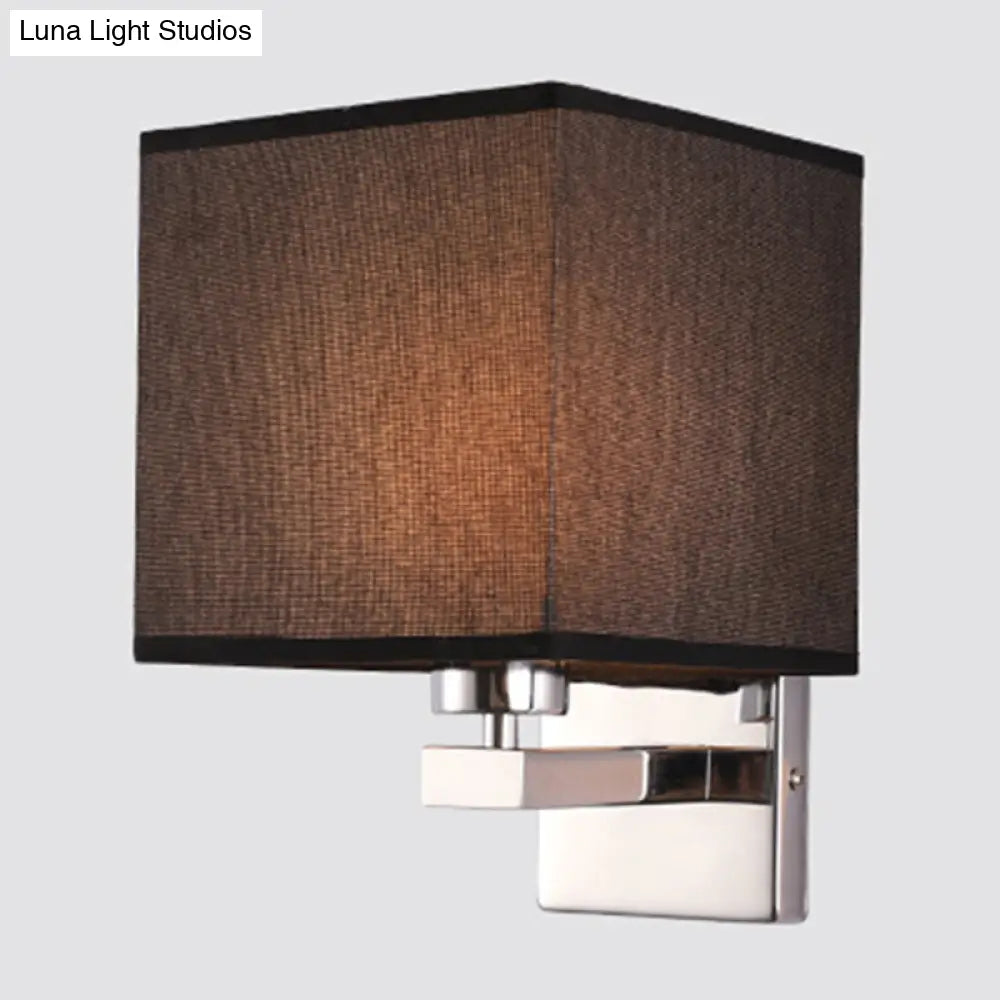 Nordic Style Beige Cube Wall Light - 1 Head Fabric Mounted Fixture For Bedroom