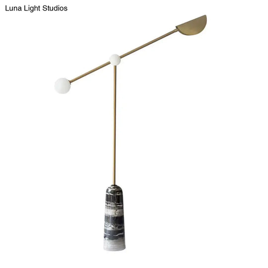 Nordic Style Bell Floor Lamp: Marble Led Standing Lighting With Elongated Brass Arm For Living Room