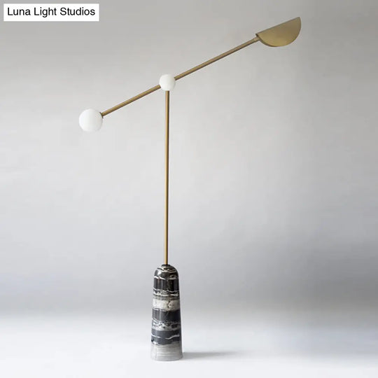 Nordic Style Bell Floor Lamp: Marble Led Standing Lighting With Elongated Brass Arm For Living Room