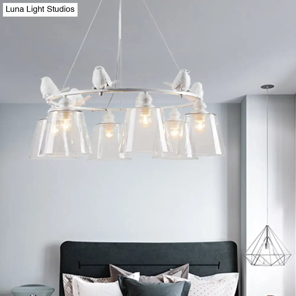 Nordic Style Bucket Shade Pendant Light With Bird Transparent Glass Hanging For Cafes In White 6 /