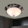Nordic Style Carved Rose Ceiling Flush Mount - Black Finish 3 Lights Dome White Glass Shade / 14’