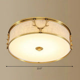 Nordic Style Ceiling Flush Light With Decorative Antler Design For Foyer - Fabric Drum Brass / 23.5’