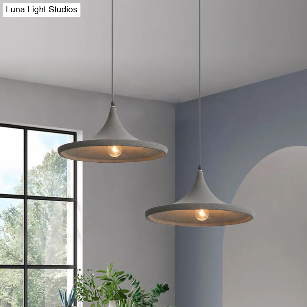 Nordic Style Cement Pendant Light With Cone Shade - 1 Grey Ceiling Hanging Fixture