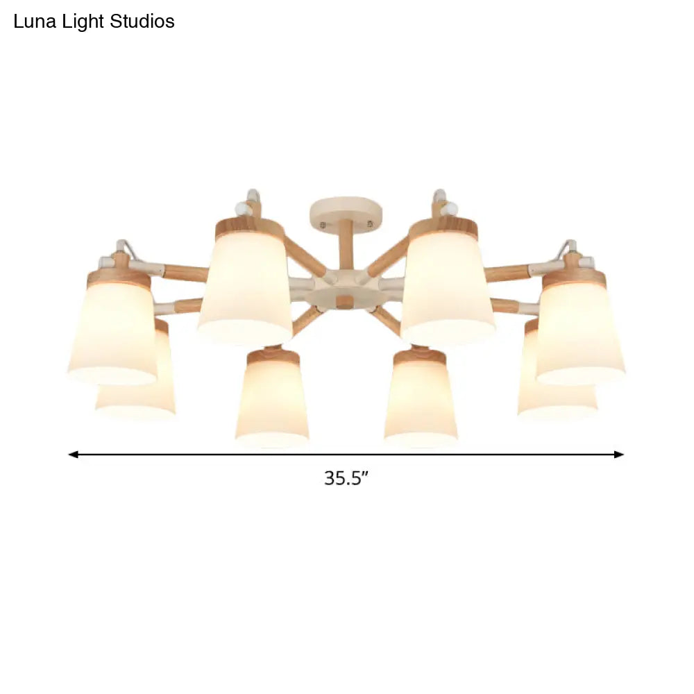 Nordic Style Conical Chandelier - 6/8 Lights White Hanging Light With Frosted Glass Ideal For Living
