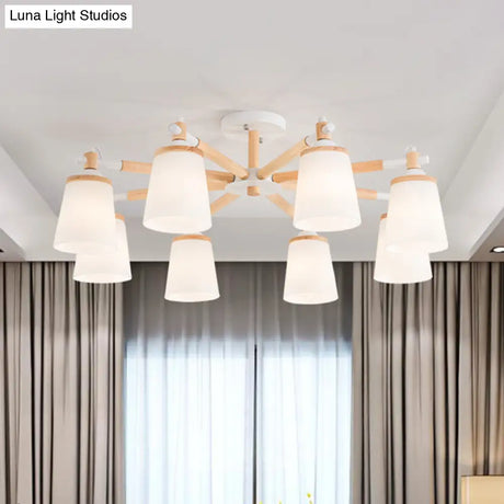 Nordic Style Conical Chandelier - 6/8 Lights White Hanging Light With Frosted Glass Ideal For Living