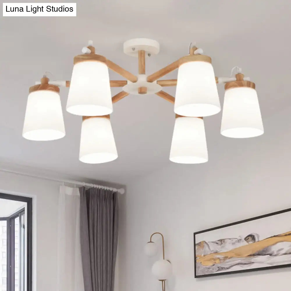 Nordic Style Conical Chandelier - 6/8 Lights White Hanging Light With Frosted Glass Ideal For Living