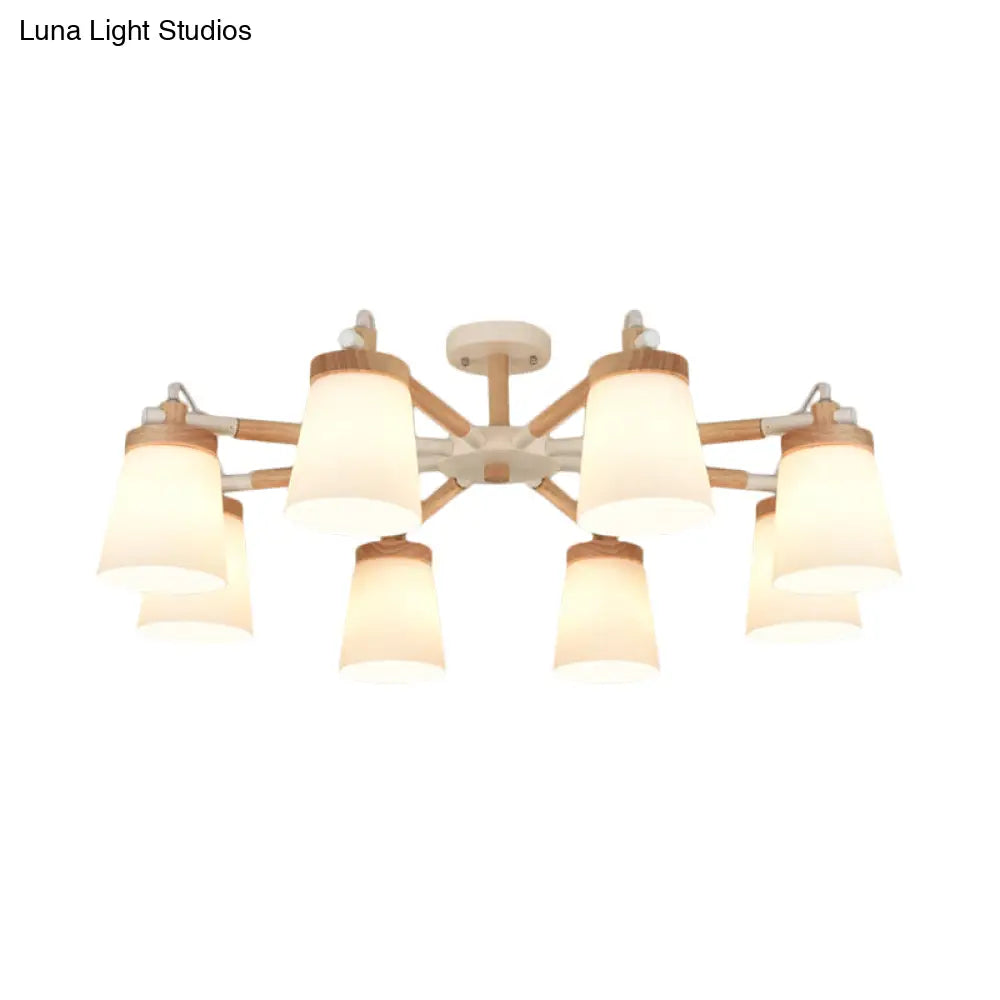 Nordic Style Conical Chandelier - 6/8 Lights White Hanging Light With Frosted Glass Ideal For Living