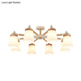Nordic Style Conical Chandelier - 6/8 Lights White Hanging Light With Frosted Glass Ideal For Living