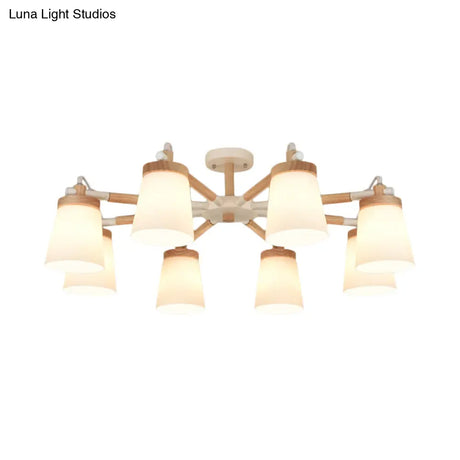 Nordic Style Conical Chandelier - 6/8 Lights White Hanging Light With Frosted Glass Ideal For Living