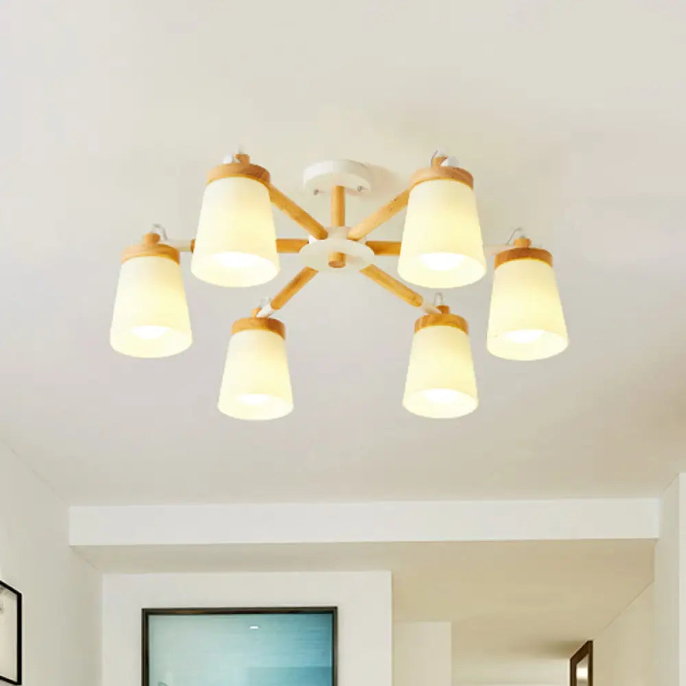 Nordic Style Conical Chandelier - 6/8 Lights White Hanging Light With Frosted Glass Ideal For Living