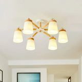 Nordic Style Conical Chandelier - 6/8 Lights White Hanging Light With Frosted Glass Ideal For Living