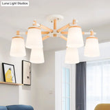Nordic Style Conical Chandelier - 6/8 Lights White Hanging Light With Frosted Glass Ideal For Living