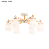 Nordic Style Conical Chandelier - 6/8 Lights White Hanging Light With Frosted Glass Ideal For Living