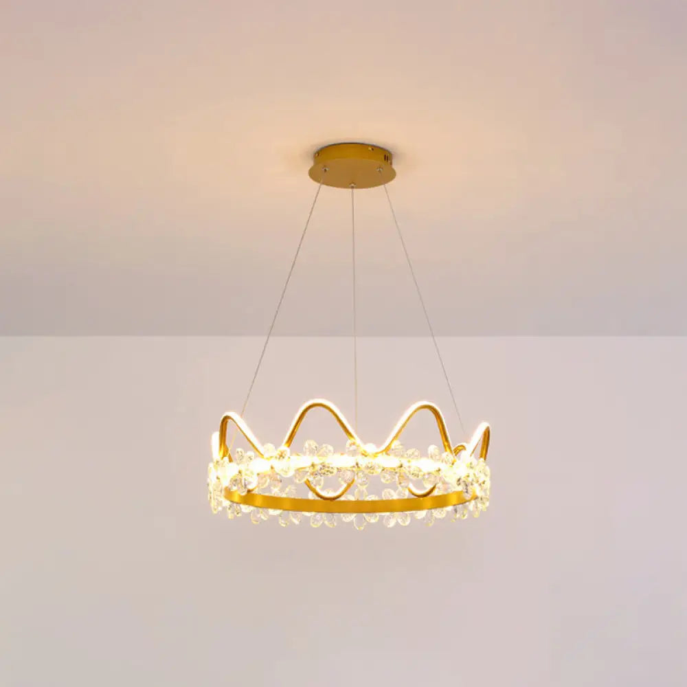 Nordic Style Crystal Pendant Light With 1 Suspended Crown For Living Room Gold / 25 Remote Control
