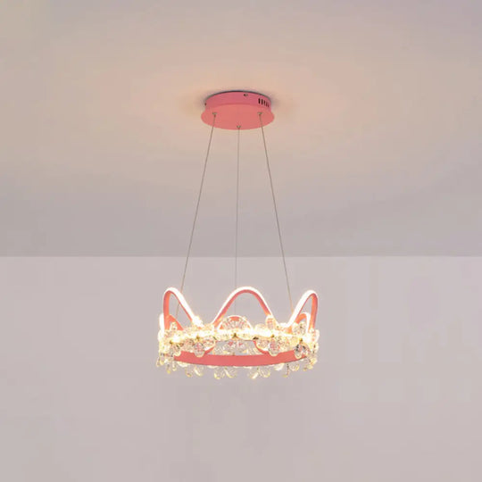 Nordic Style Crystal Pendant Light With 1 Suspended Crown For Living Room Pink / 17 Third Gear